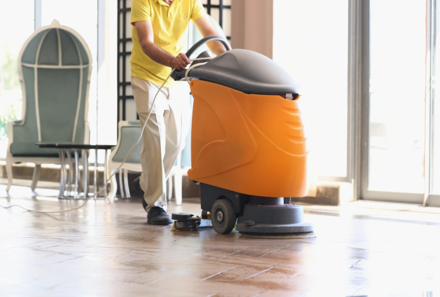 Annual Maintenance Contract Cleaning Dubai Professional floor cleaning machine used for AMC cleaning services in Dubai building lobby