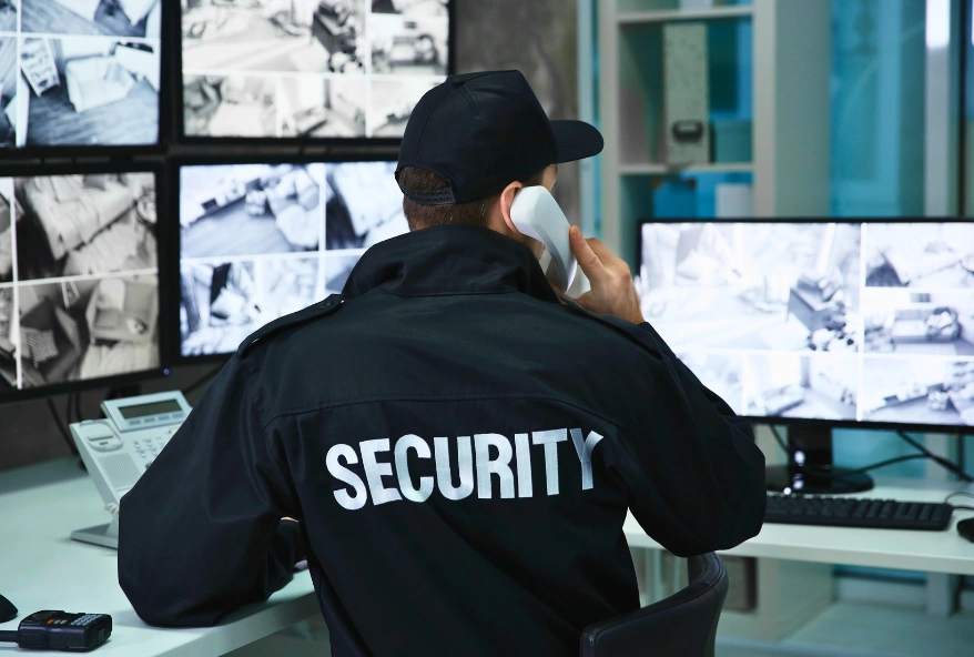 Manned guards working alongside CCTV systems in a commercial property