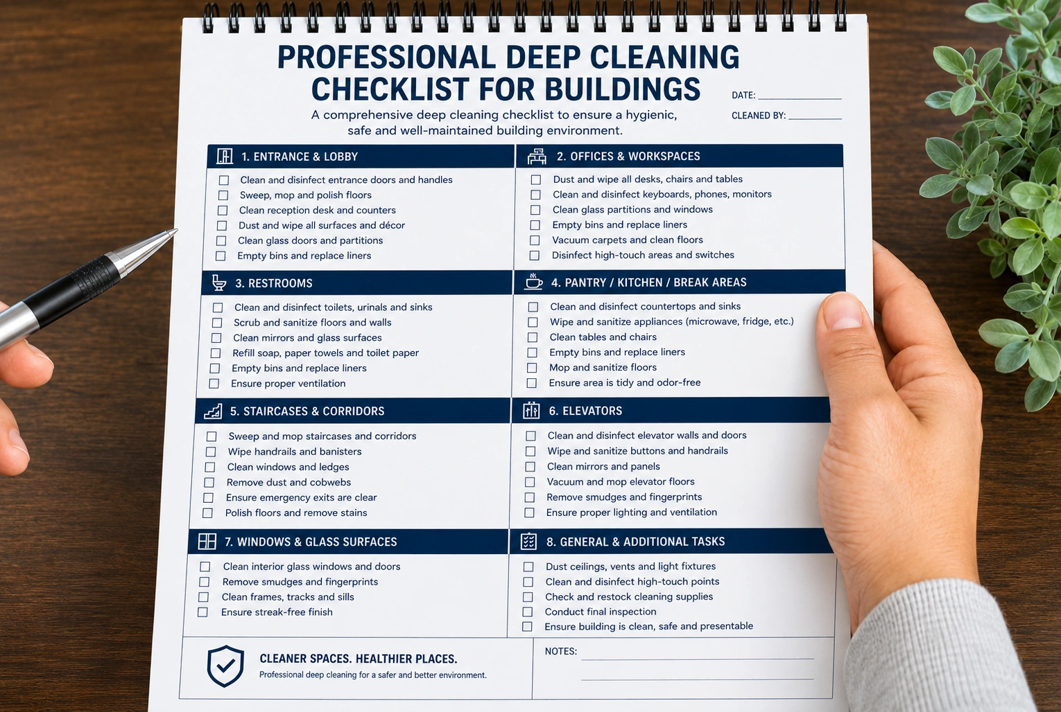 Professional deep cleaning building checklist for commercial and residential properties in Dubai.